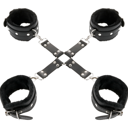 DARKNESS - LEATHER HANDCUFFS FOR FOOT AND HANDS BLACK