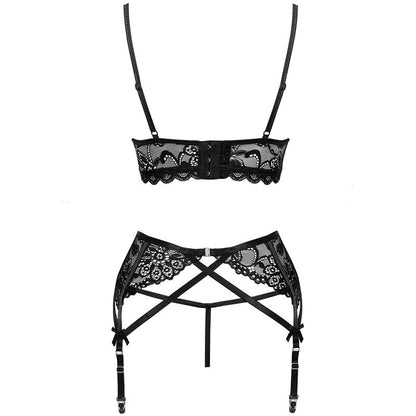 LIVCO CORSETTI FASHION - MORIDAM LC 90552 BRA + GARTER BELT + PANTY NEGRO L/XL