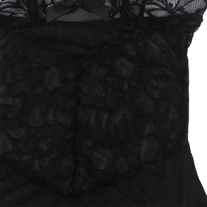 SUBBLIME - BABYDOLL WITH ADJUSTABLE STRAPS AND TRANSPARENT LACE FLORAL PRINT BLACK L/XL