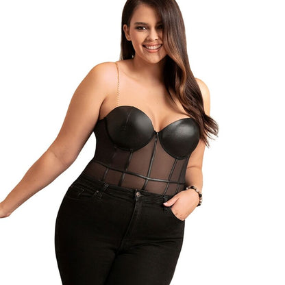 SUBBLIME - BLACK CHAIN SUSPENDERS BODYSUIT L/XL