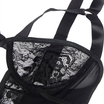 SUBBLIME - TEDDY WITH GARTER WITH LACE DETAIL AND STRIPS BLACK L/XL