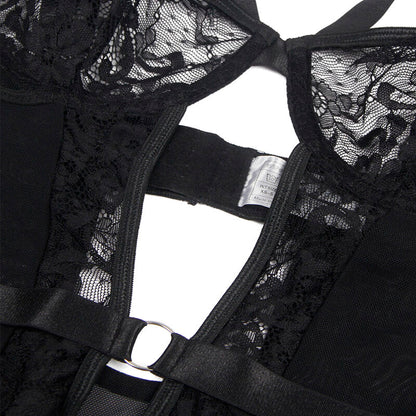 SUBBLIME - TEDDY WITH GARTER WITH LACE DETAIL AND STRIPS BLACK L/XL