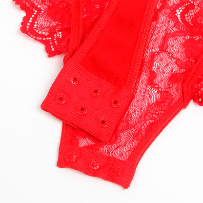 SUBBLIME - TEDDY WITH GARTER WITH LACE DETAIL AND STRIPS RED S/M