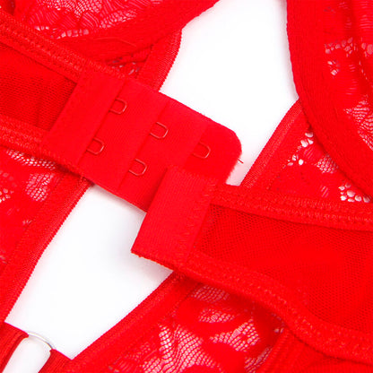SUBBLIME - TEDDY WITH GARTER WITH LACE DETAIL AND STRIPS RED L/XL