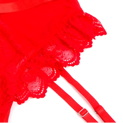 SUBBLIME - TEDDY WITH GARTER WITH LACE DETAIL AND STRIPS RED L/XL