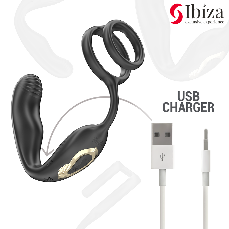 IBIZA - WIGGLE REMOTE CONTROLLED ROTATING ANAL PLUG WITH PERINEAL VIBRATION AND PENIS ENHANCING RINGS