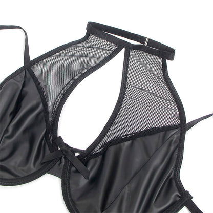 SUBBLIME - 957582 LEATHER BRA AND SKIRT SET BLACK S/M