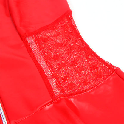 SUBBLIME - 957735 LACE ZIPPER LEATHER DRESS RED L/XL