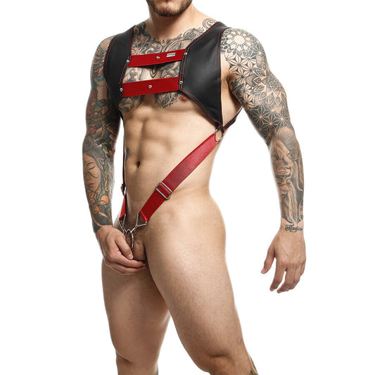 MOB - DNGEON HARNESS WITH RED PENIS RING ONE SIZE