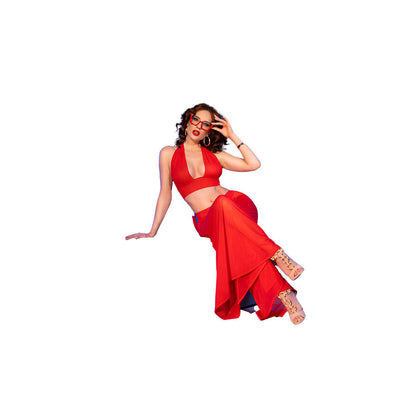 CHILIROSE - CR 4857 RED TOP AND PANTS SET SIZE M