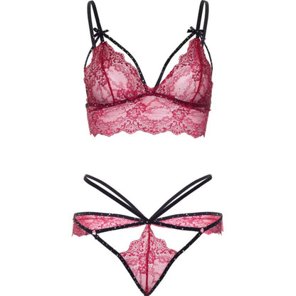 LEG AVENUE - 81623 BRA + THONG SET BURGUNDY SIZE L