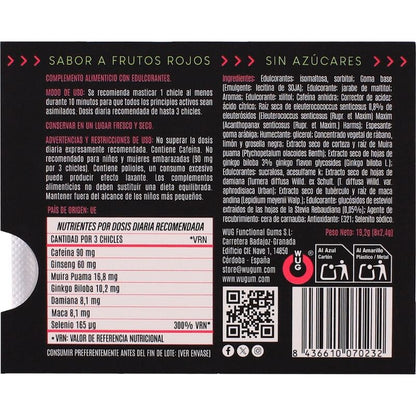 WUG Climax - Functional chewing gum with Maca, Damiana and Ginseng to enhance desire and intimate vitality. BLISTER 8 UNITS